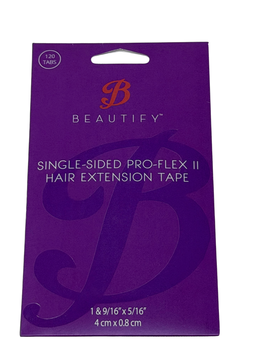 Beautify™ Single-Sided Pro-Flex II Hair Extension Tape 120 Tabs – purple packaging showing 4cm x 0.8cm tab dimensions