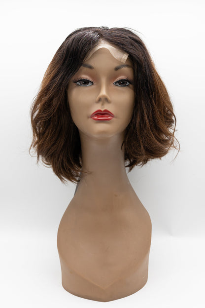XT1055 – Dark Root Chestnut Brown Wavy Bob Lace Front Wig 10"