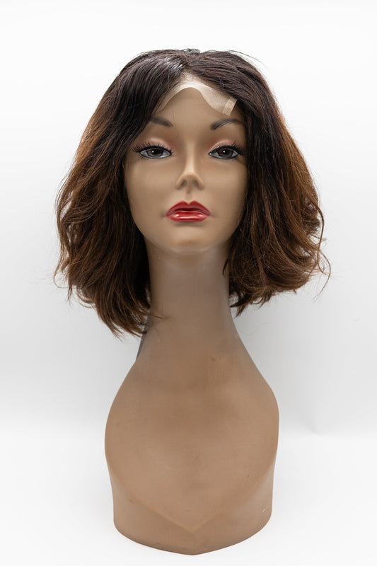 XT1055 – Dark Root Chestnut Brown Wavy Bob Lace Front Wig 10"