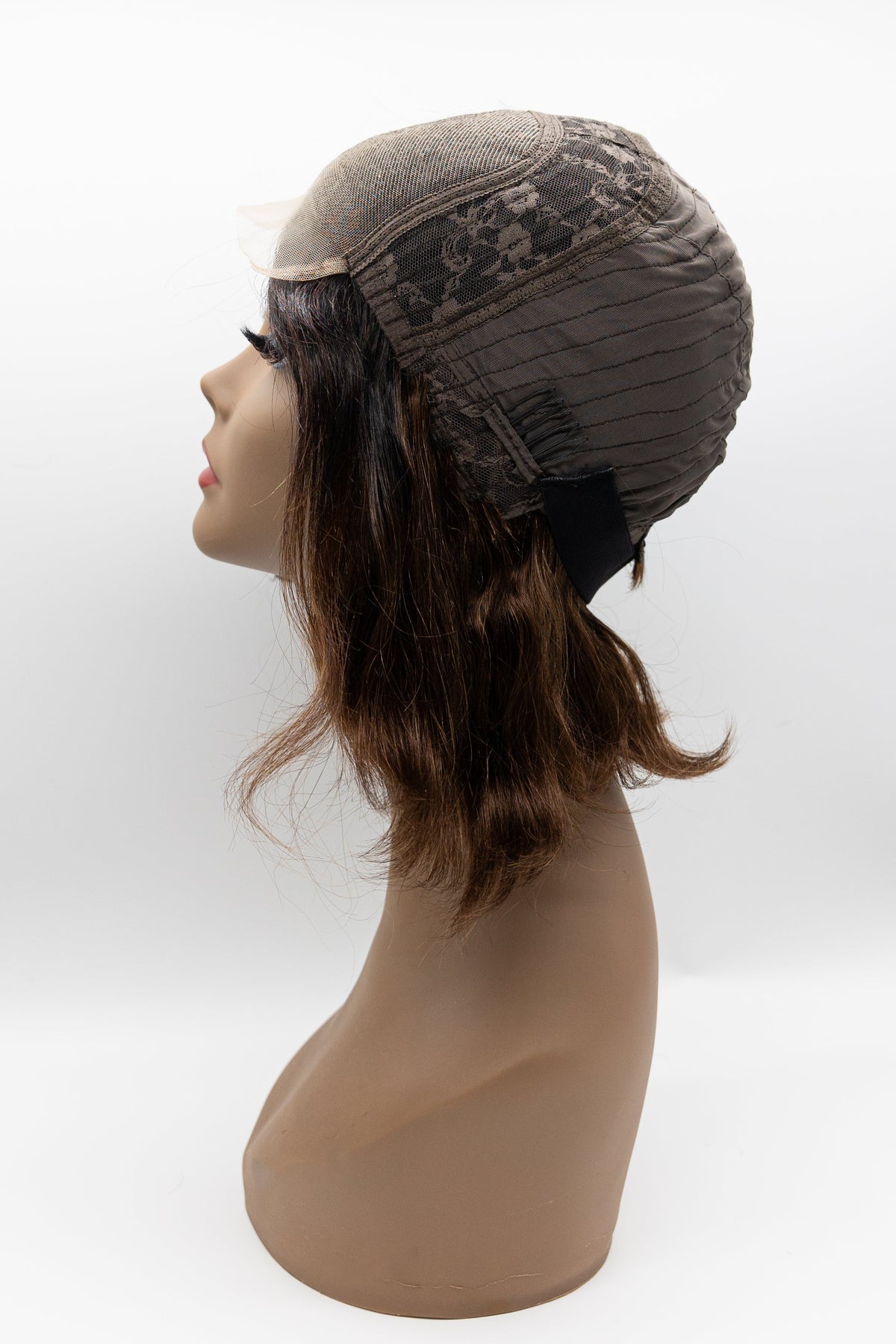 XT1055 – Dark Root Chestnut Brown Wavy Bob Lace Front Wig 10"