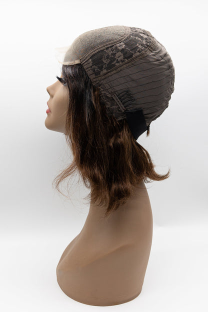 XT1055 – Dark Root Chestnut Brown Wavy Bob Lace Front Wig 10"