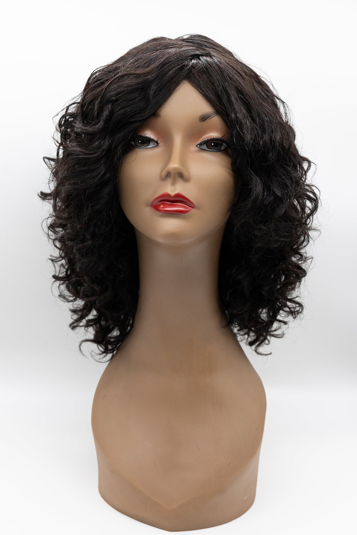 055 – Natural Black Voluminous Curly Wig with Bangs