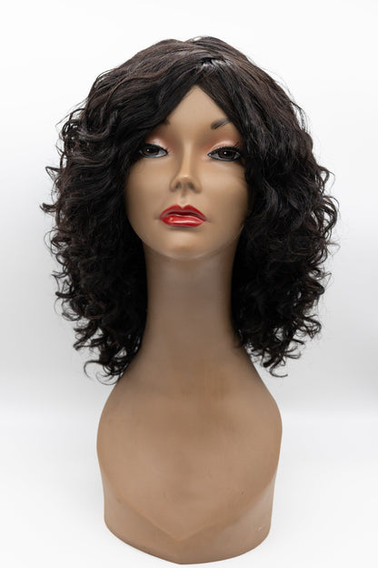 055 – Natural Black Voluminous Curly Wig with Bangs