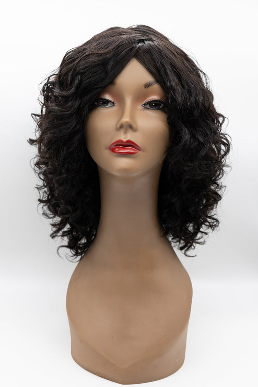 055 – Natural Black Voluminous Curly Wig with Bangs