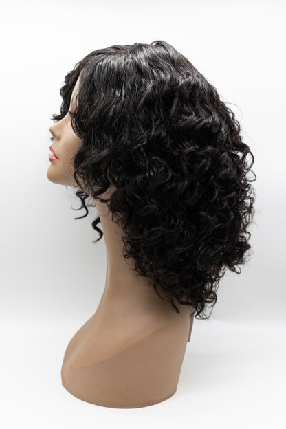 055 – Natural Black Voluminous Curly Wig with Bangs