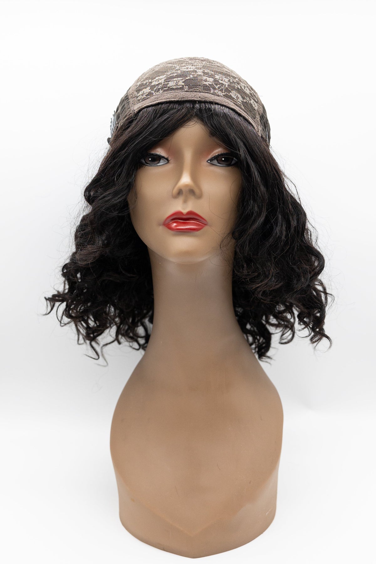 055 – Natural Black Voluminous Curly Wig with Bangs