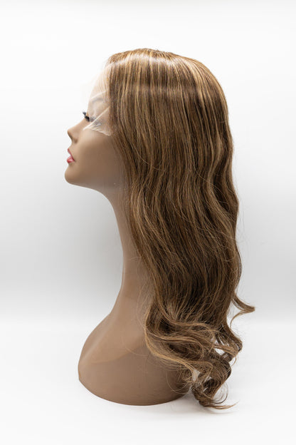 T3/8 – Toffee Brown Blonde Highlight Body Wave Lace Front Wig 16"