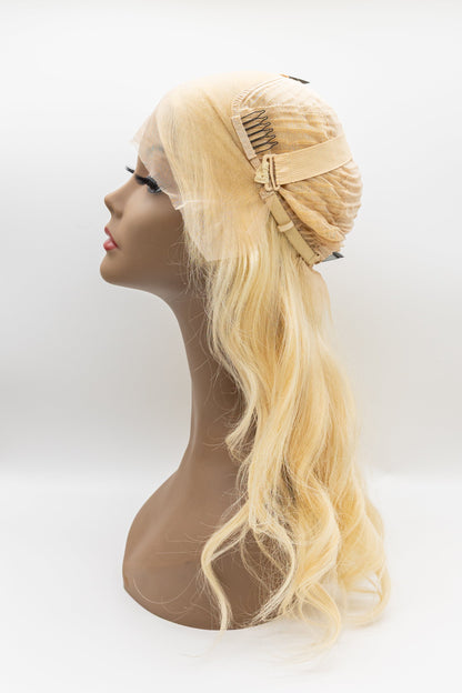613 Natural Straight – Platinum Blonde Body Wave Lace Front Wig