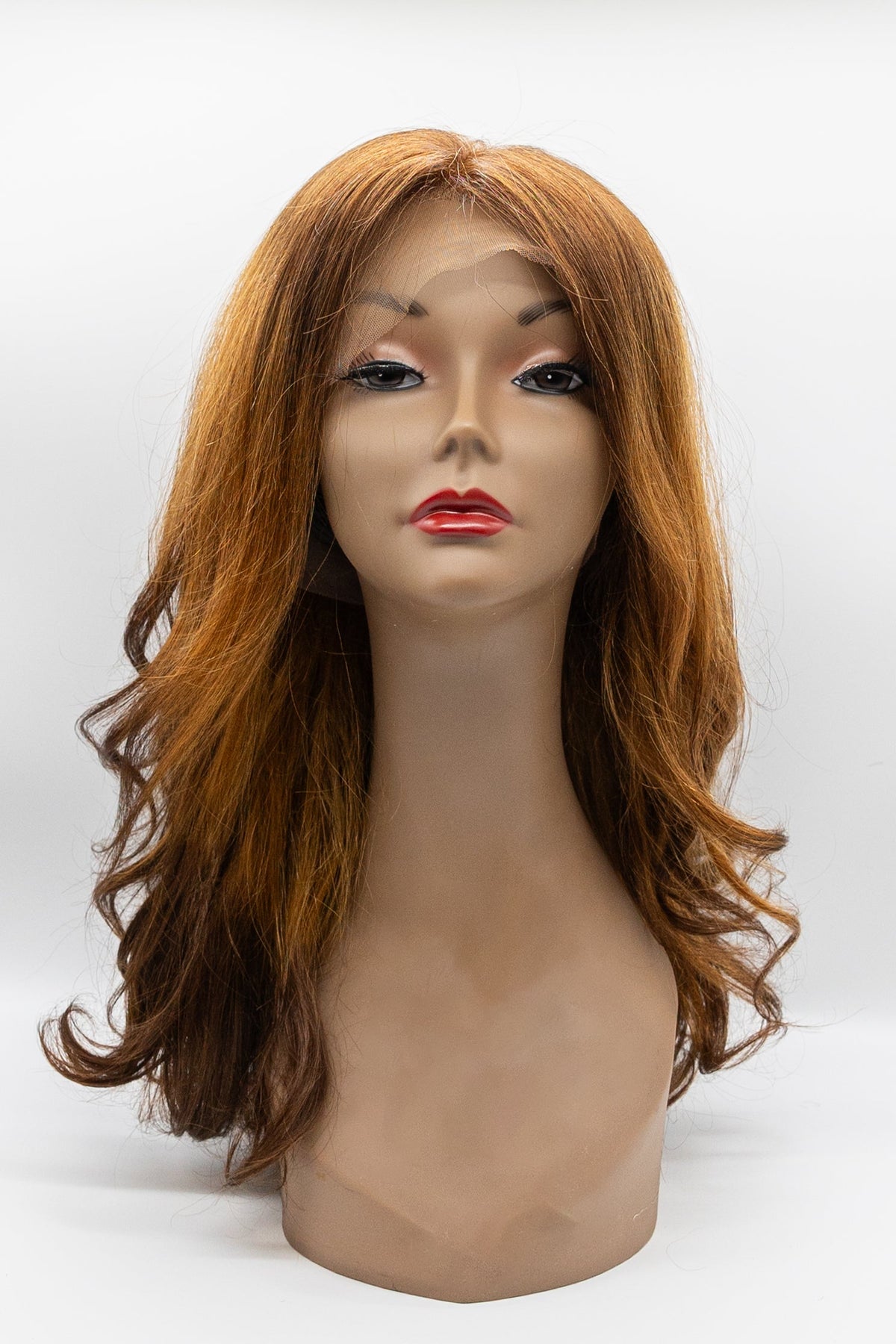 DS080 – Copper Auburn Golden Highlight Body Wave Lace Front Wig 16"